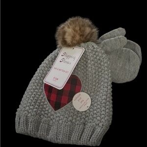 Cozy Gray Hat and Mitten Set with Heart Patch